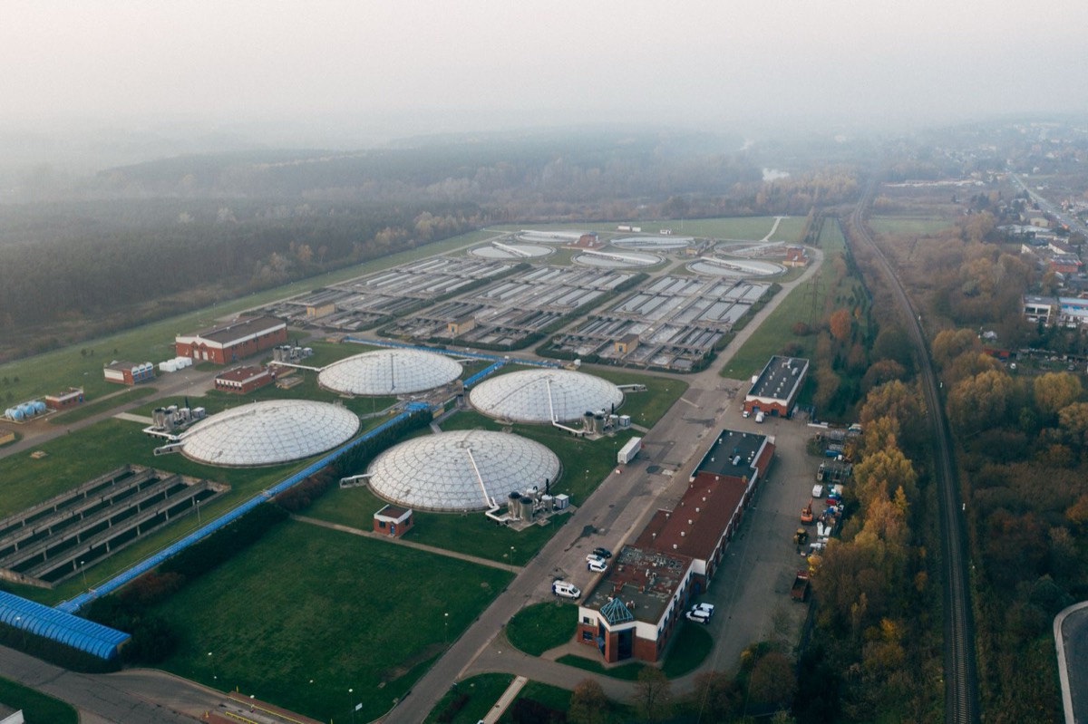 Aerial view of a wastewater treatment plant